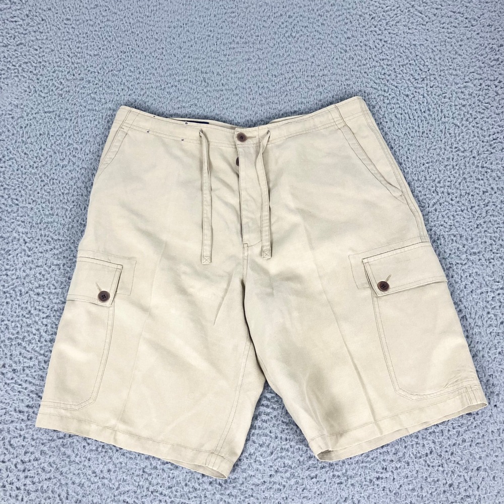 Polo Ralph Lauren Shorts Mens 32 Tan Cargo Silk Linen Cotton Drawstring Resort